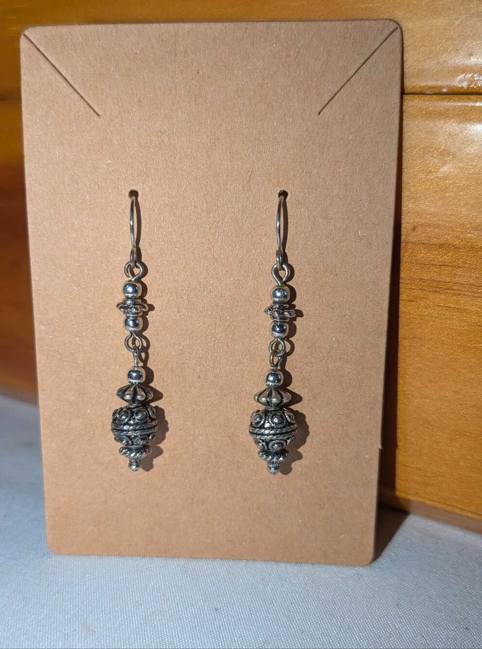 Sterling-Style Silver Drop Bead Earrings - Elegant Silver Tone